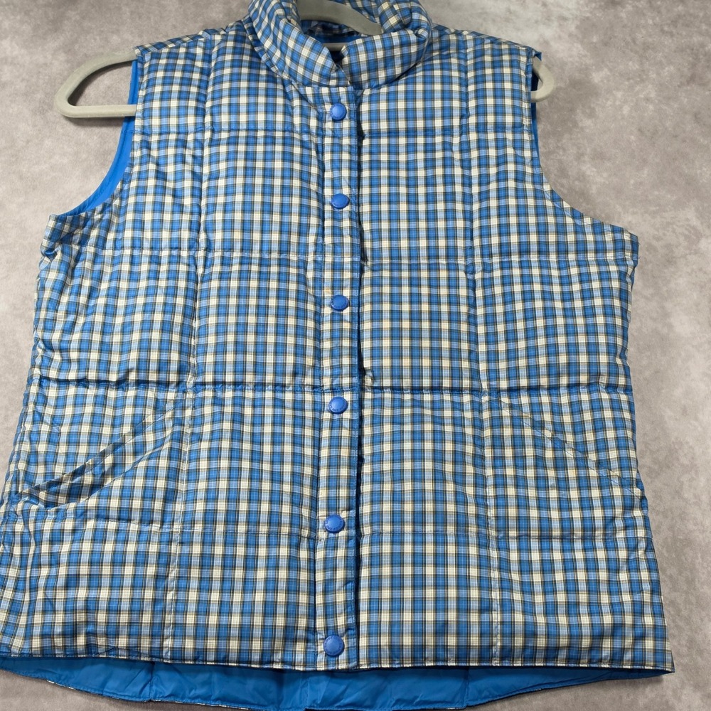 Lands' End Puffer Vest Womens S 6-8 Blue Plaid Excellent Down Filled Quilted